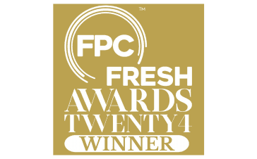 Gold award badge for FPC Fresh Awards Twenty24 Winner, featuring circular design with white text on gold background