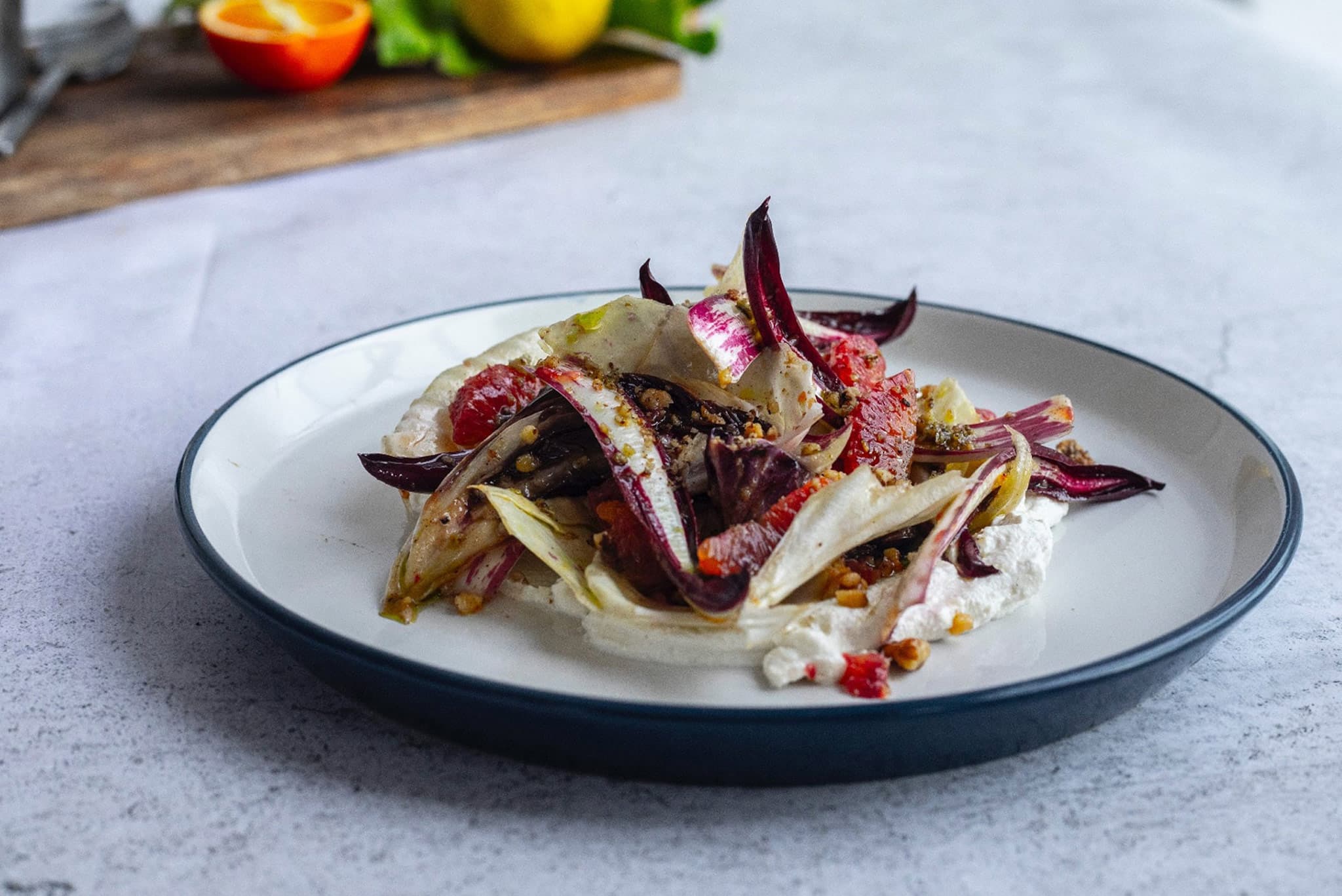 Radicchio & Blood Orange Salad With Ricotta & Walnuts